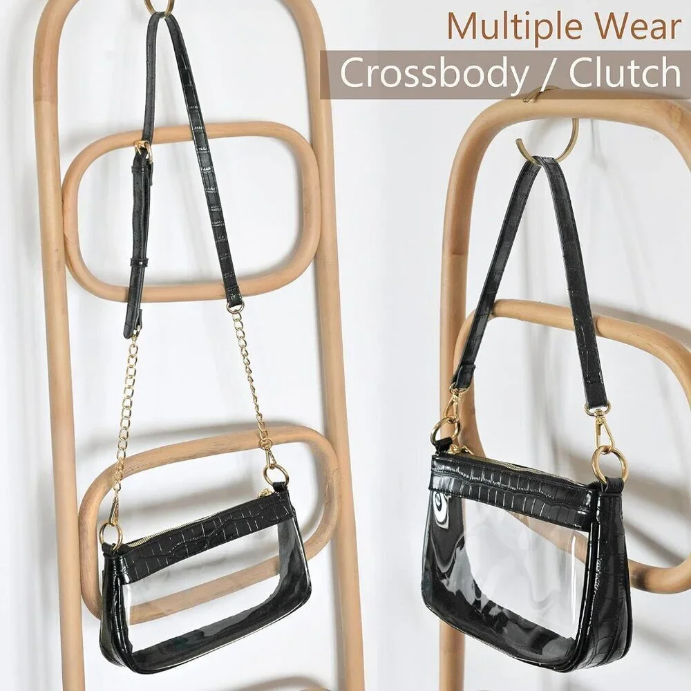 Clear PVC Shoulder Handbag Women Vegan Leather Crocodile Crossbody Bag